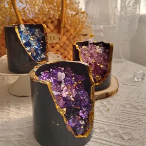 Colorful Healing Crystal Candles Gold Leaf Soy Wax Jar Luxury Aromatherapy Aromatic Scented Candles