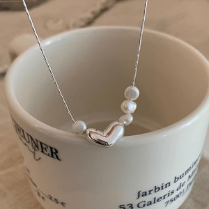 Collier en argent sterling S925 en forme de cœur asymétrique, zircon coloré dopamine sucré, petits pompons, colliers en perles - Product Image 4