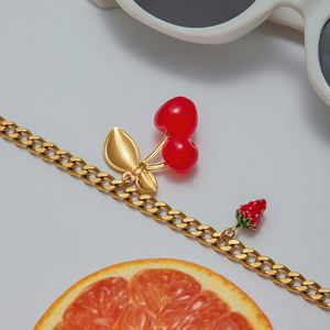 Collar de Cadena de Acero Inoxidable Hipoalergénico de Moda, con Colgante de Fresa y Cereza, Joyería para Mujer, Gran Venta - Product Image 5