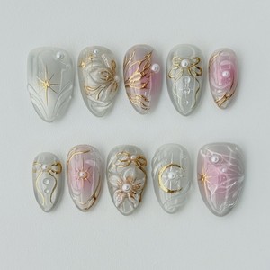 Uñas Postizas Reutilizables Hechas a Mano, Estilo Dulce, Diseño <span class=keywords><strong>de</strong></span> Conchas Marinas <span class=keywords><strong>de</strong></span> Verano, Cobertura Completa, Disponibles para Uso Diario - Product Image 2