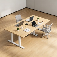 Station de travail assise-debout à double moteur pour 4 personnes, pour bureaux commerciaux |   Banc de travail acoustique avec écran, silencieux, pour bureau en open space