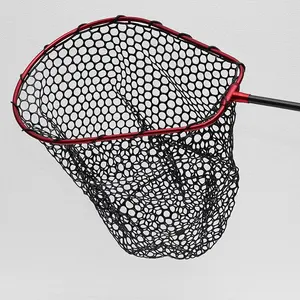 Custom Silica Gel Netting Monofilament Double Telescopic Fly Fish Fishing Landing Net Folding Hand Landing Net