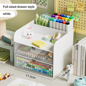 Large Capacity Double-Tier <b>Desktop</b> Storage Box Transparent Plastic <b>Organizer</b> <b>for</b> Students Office Workers <b>for</b> Desk School Use - Product Image 3