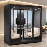 ATWOKA Pod de réunion acoustique modulaire en métal pour 4 personnes avec écran multimédia intégré et murs en verre pour espace de bureau exécutif