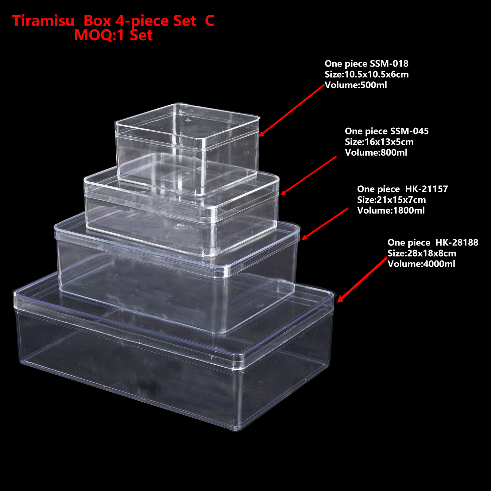 Scatola trasparente per tiramisù 4 pezzi