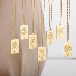 Acero inoxidable 18K Joyas de oro 12 Signo del zodiaco Etiquetas colgantes Collar simple Diseño OEM/ODM