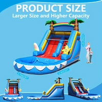 Château gonflable en PVC en forme de requin, durable, avec structure d'escalade et toboggan aquatique pour enfants, idéal pour l'extérieur et le jardin.