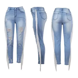 Thiết Kế Mới Nóng Sexy Ripped Skinny Chặt Chẽ Căng Da Phù Hợp Với Lớn Mông Nâng Bút Chì Trưởng Thành Thời Trang Phụ Nữ Jeans Denim