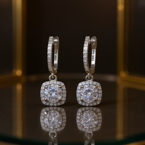 Orecchini E1606 con Diamanti Blu in Oro Bianco, Taglio Brillante Rotondo, Stile Classico da Sposa per Donne - Product Image 2