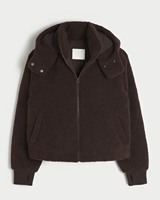 Veste bomber courte zippée en sherpa pour femme, personnalisée, en gros, de créateur, en polaire de laine avec capuche