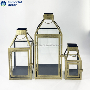 Juego de 3 Faroles Metálicos con Acabado Antiguo Color Bronce con Cristal - Product Image 2