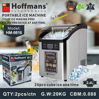 Hoffmans HM-9816 Pembuat Es Portabel Komersial 2.6L Pembuat Es Batu Persegi Cepat dan Jernih 160W Mesin Meja Stainless Steel