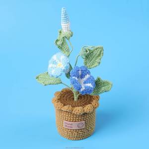 Fleur artificielle en pot, plante faite à la main, tricotée au crochet, fleurs de gloire du matin en pot pour la décoration de la maison - Product Image 6
