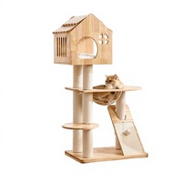 Arbre à chat en bois massif avec lit intégré, design multi-niveaux, poteaux à gratter durables, maison pour chat de style capsule spatiale, simplicité et confort