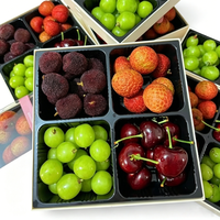 Boîte à fruits carrée transparente jetable à quatre compartiments avec couvercle, en matériaux recyclés, pour fruits coupés, collations et cadeaux