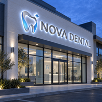 Enseigne LED 3D en aluminium rétroéclairée personnalisée pour clinique dentaire, dentiste, usine, décoration murale de fond de réception de bureau, logo