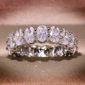 แหวนหมั้นแต่งงานทอง18K หรูหราแหวนนิ้วมือคริสตัล CZ เต็มรูปแบบแหวนเพชรสวิสใสสำหรับผู้หญิง