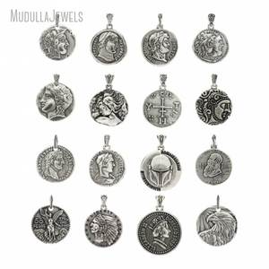 PM53774 MUDULLA Ciondolo Vintage Placcato Argento Anticato a Forma di Moneta Rotonda con Testa di Indiano <span class=keywords><strong>Mohican</strong></span>, Gioiello Fai-da-Te per Uomo, Regalo in Rame - Product Image 2