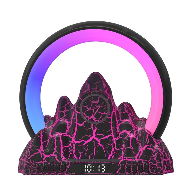 Flame Mountain Sunrise Wake-Up Light, Graffiti Smart App, Wireless Charging,  Speaker, Large G-Shape Ambient