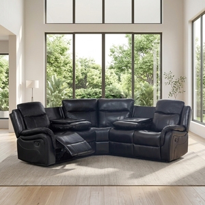 Conjunto de sofá reclinable eléctrico clásico en forma de L, de cuero ecológico, para sala de estar. - Product Image 3