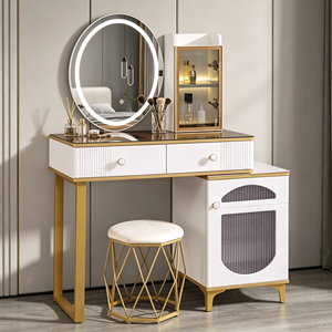 Modern Makeup <b>Vanity</b> With Lighted Mirror Storage Drawers Bedroom Dressing <b>Table</b> With Stool - Product Image 1