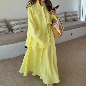 เสื้อเชิ้ตแขนยาวหลวมๆ กระโปรงครึ่งตัว ชุดลำลองผู้หญิง 2 ชิ้น แฟชั่น - Product Image 2