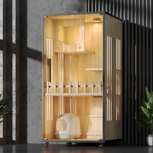 럭셔리 실내 다층 고양이 빌라 하우스 나무 애완동물 케이지 LED 조명 포함 고양이 빌라 - Product Image 5