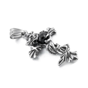 Pendentif Dragon en Acier Inoxydable Yunnique avec Sertissage en Agate Noire, Breloque Thème Zodiaque Animal, Guangzhou pour Bijoux de Mode - Product Image 5