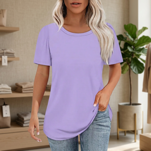 T-shirt pour femme à col en V et manches courtes, coupe ample, couleur unie, respirant, en jersey de coton, avec logo personnalisé imprimé en sérigraphie, idéal pour l'été - Product Image 1