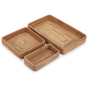 Plateau de service en rotin de haute qualité: organisateur tissé à la main pour le petit-déjeuner, les boissons, les collations et le stockage des fruits - Product Image 1