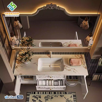 Meuble-lavabo mural moderne en bois massif de style farmhouse avec évier en cuivre, miroir LED et vasque en céramique - Cuisine