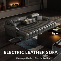 Canapé-lit électrique 3 places personnalisable en cuir véritable et éponge, avec télécommande, fonction massage, hauteur réglable, design moderne en bois