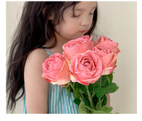 Rose artificielle en soie vintage française à bords brûlés, 50 cm, tige unique, fausse rose lychee pour décoration de mariage et de table à domicile (vente en gros)