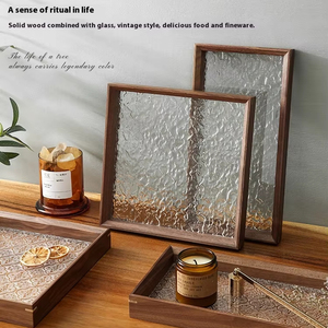 Plateau à thé <span class=keywords><strong>en</strong></span> noyer vintage fait à la main Shabby Chic <span class=keywords><strong>rectangulaire</strong></span> fleur de bégonia assiette <span class=keywords><strong>en</strong></span> <span class=keywords><strong>verre</strong></span> pour le stockage de tasse plats de fête de fruits sûrs - Product Image 6