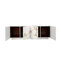 Nouvelle Arrivée : Buffet de Luxe Moderne Artistique Fait Main en Bois Noir et Laiton, Meuble de Rangement avec Cadre en Bois Massif pour Salon et Maison