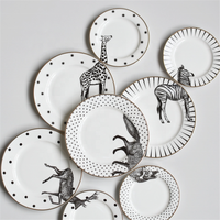 Assiette plate en céramique de 6 pouces, 8 pouces, grande assiette à dîner animal sauvage, service de vaisselle, 10 pièces/lot
