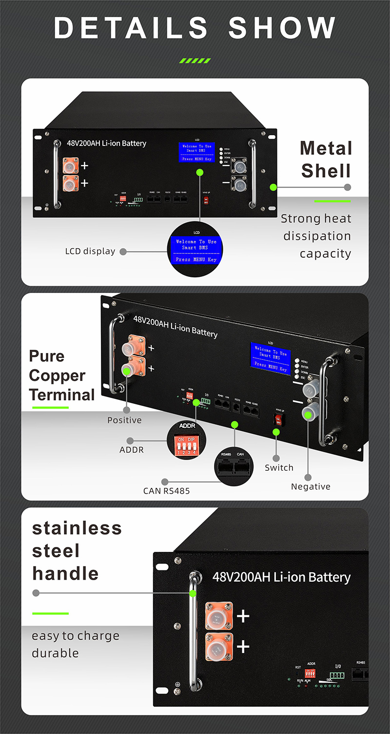 Lifepo4 Lithium Ion Battery 48V 100Ah 5000WH For Backup Power Solar Energy Storage Systems