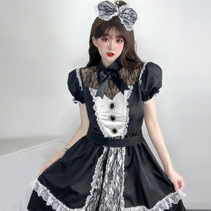 Disfraz de Cosplay Lolita, vestido de sirvienta negro con diadema con lazo, disfraz de mujer, detalles elegantes de encaje - Product Image 1