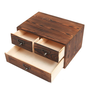 Wooden Desktop <b>Storage</b> <b>Box</b> With <b>Drawers</b> Multi Purpose Organizer For Desk Stationery And Jewelry Rectangle Standing Type - Product Image 2