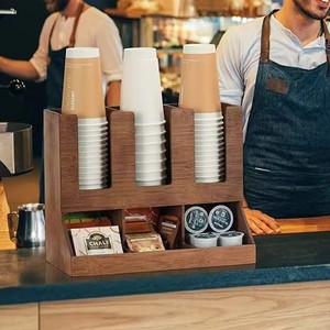 Retro wooden cup holder, disposable paper cup holder, coffee capsule storage box, solid wood cup dispenser - Product Image 5