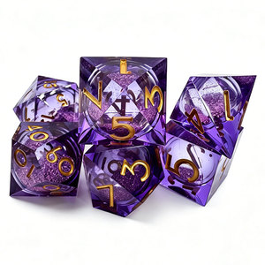 Transparent Purple Glitter Liquid Core Gold Embossed Sharp DND <b>Dice</b> Smooth Roll For Fantasy Wizard TTRPG Roleplay Gatherings - Product Image 3