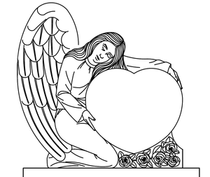 Traditional Single Angel Heart Die All Polished Except Statue Use Great Grey (G614) Granite Tombstone Memorial - Product Image 6