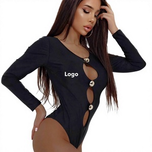 Black Long Sleeve One Piece Swimsuit Festival <strong>Costume</strong> Sexy Deep V Cut Out Beach Party Wear Wholesale Monokini - Product Image 1