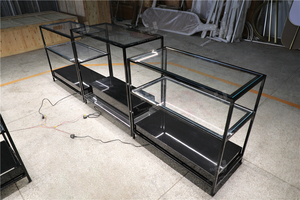 Su misura In Vetro Gondola Scaffalature Vendita Al Dettaglio Vetrina Dispositivi del Deposito di Ferro Nero Luce Gondola Scaffalature Display di Stand di Forniture - Product Image 3