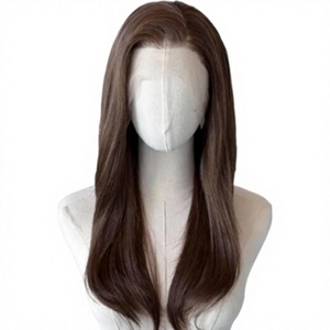 Perruque en cheveux humains lisses mi-longs brun chocolat avec dentelle frontale HD invisible, pré-épilée, ligne de cheveux naturelle - Product Image 1