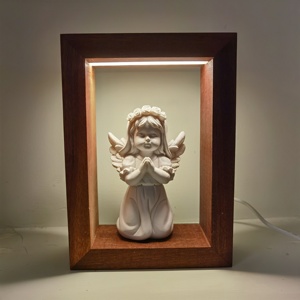 Estatua de Ángel, estatua de madera de estilo religioso, luz de decoración, lámpara de mesa de madera con estatua de resina para el hogar y la Iglesia - Product Image 3