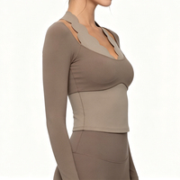 Nouveau haut de yoga transfrontalier à manches longues pour femme, t-shirt de sport sexy à épaules dénudées, haut de course moulant pour le fitness