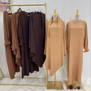 कपड़े पहनने वाली महिलाएं मामूली पोशाक फैंसी दुबाई 2023 दो टुकड़े अबाया, खिमर हिजाब मलीसिया जिलबब इंदिनीशिया के साथ दो टुकड़े अबाया