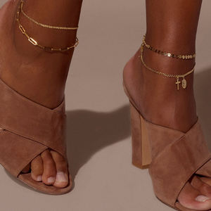 Bijoux <span class=keywords><strong>de</strong></span> baptême chrétien religieux classique, bracelet <span class=keywords><strong>de</strong></span> <span class=keywords><strong>cheville</strong></span> en or plaqué 14 carats avec croix pendante et Vierge Marie, pour cadeau - Product Image 1