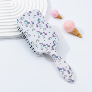 Coussin d'air en plastique Brosse à cheveux Massage du cuir chevelu Outils de coiffure Peigne à cheveux dessin animé professionnel Impression plastique ABS Design <span class=keywords><strong>Licorne</strong></span> - Product Image 3